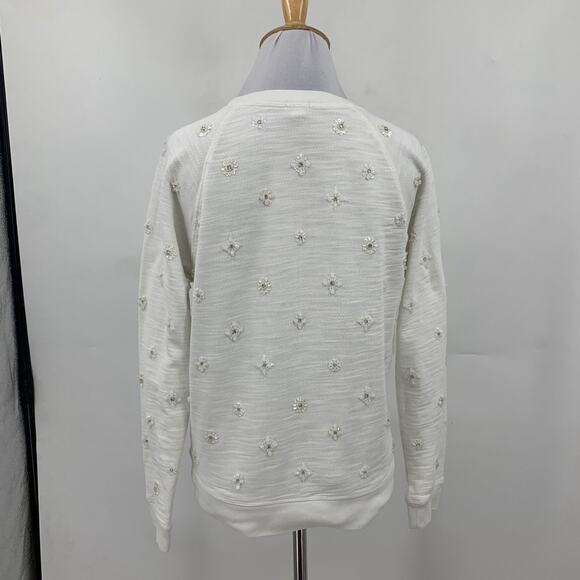 J Crew Sweatshirt Womens S Small Beaded Sequins Applique Crew Stretch Pullover - Picture 6 of 13
